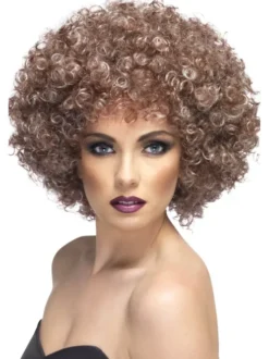 Afro Paryk i Brun med lyse striber
