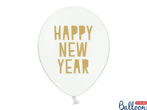 Ballon 30 cm Hvid med Happy NewYear