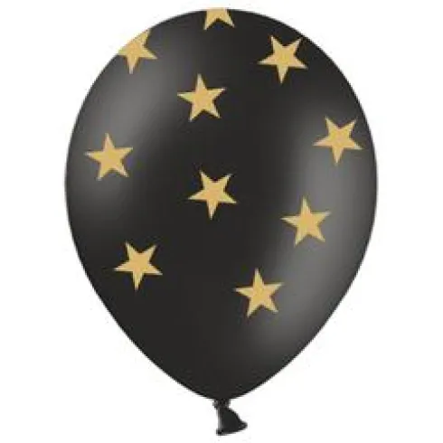 Ballon 30 cm Sort med Stjerner