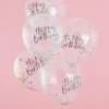 Ballon transparent med konfetti og Happy Birthday