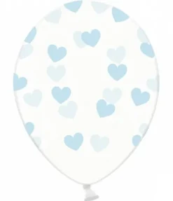 Ballon transparent med lyseblå hjerter