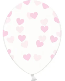 Ballon transparent med lyserøde hjerter