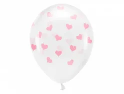 Ballon transparent med lyserøde hjerter ø33
