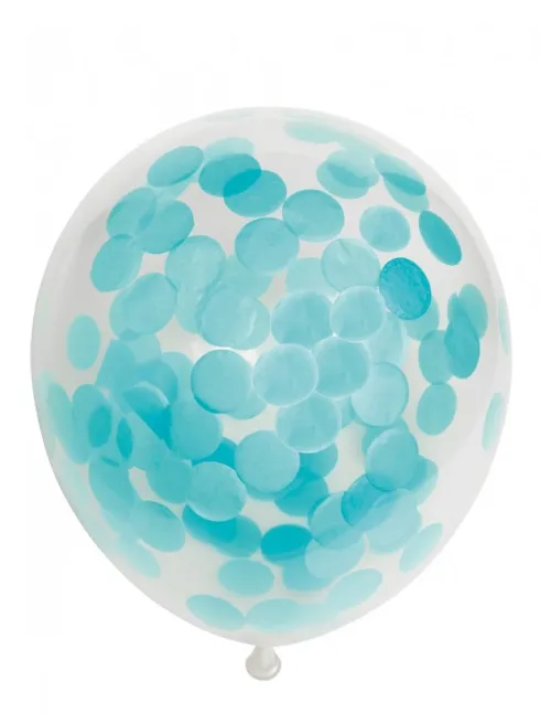 Ballon transparent med rund lyseblå konfetti