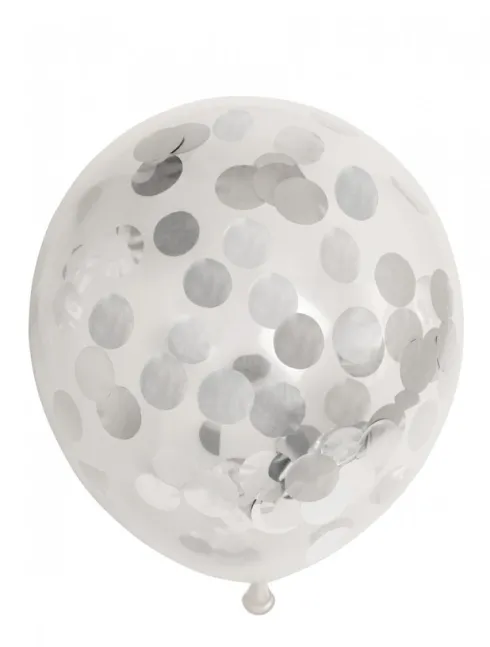 Ballon transparent m.rund sølv konfetti