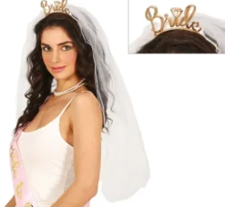 Bride Hårbøjle med slør - Guld