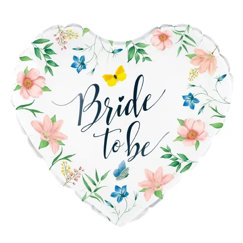 Bride to be folieballon hjerte med blomster