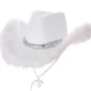 Cowboyhat i hvid med fjerkant og pailletter