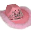 Cowboyhat i lyserød med tiara