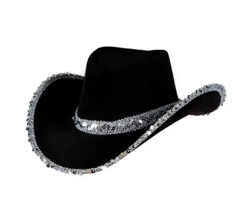 Cowboyhat i Sort med pailletter