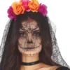Day of the Dead tiara med slør - Orange