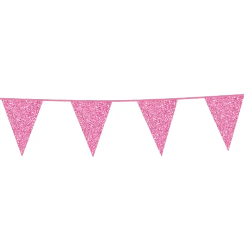 Flagbanner med lyserøde glitterflag