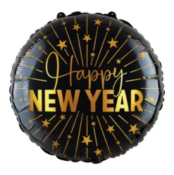Folieballon "happy new year" sort/guld