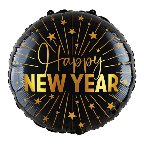 Folieballon "happy new year" sort/guld
