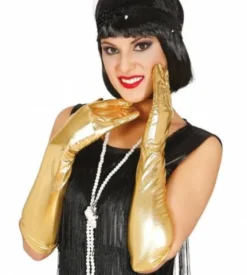 Handsker,lange i metallic guld