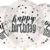 Happy birthday balloner med konfetti i sort