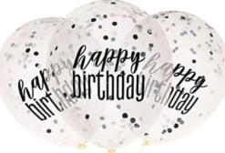 Happy birthday balloner med konfetti i sort