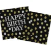 happy birthday servietter - sort/guld/sølv