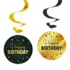 Happy Birthday swirls i sort-Guld