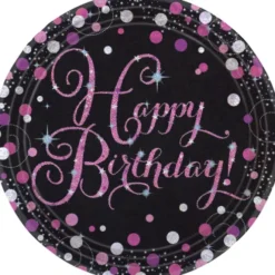 Happy Birthday tallerken - Sparkling pink