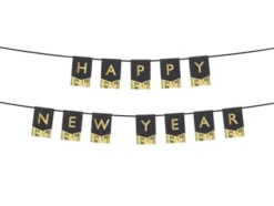 Happy new year banner i sort og guld