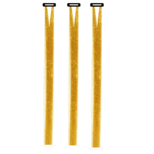 Hårextensions 3 stk. i glitter-guld