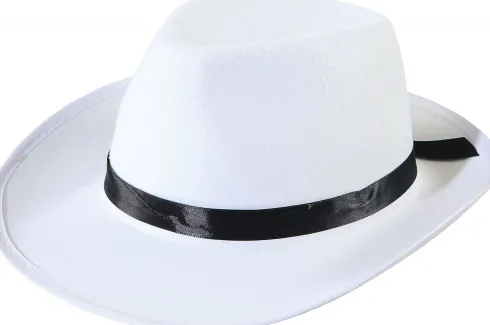 Hvid gangsterhat med Sort bånd