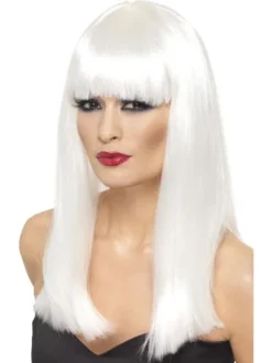 Lang Glamourama paryk i hvid