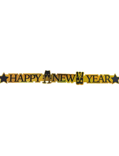 Nytårs tekstbanner i guld-sort