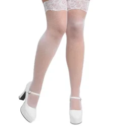 Overknee strømper net med blonder hvid