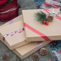 Satinbånd med Juleprint - Guld og Hvid