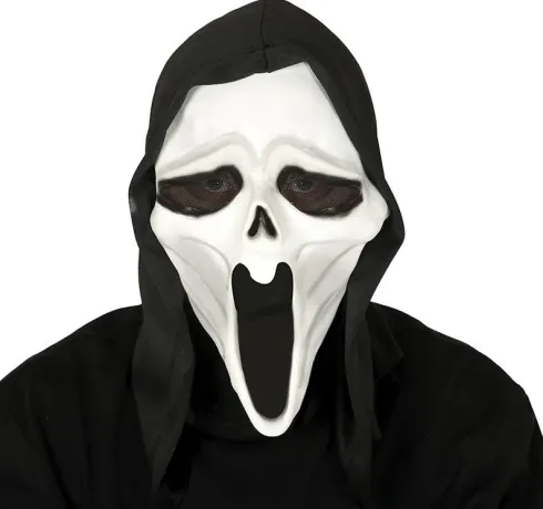 Scream spøgelsesmaske med sort hætte