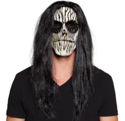 Skeletmaske med langt sort hår