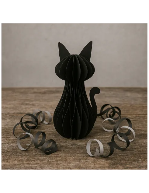 Sort fastelavns kat, honeycomb, 20 cm