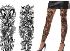 Strømpebukser med tattoo print