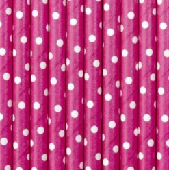 Sugerør i papir PINK med prikker 10 stk.
