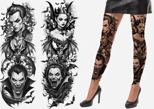 Tattoo Effekt Strømpebukser – Vampyr