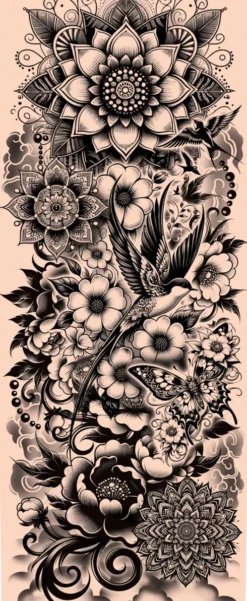 Tattoo ærme - black flowers