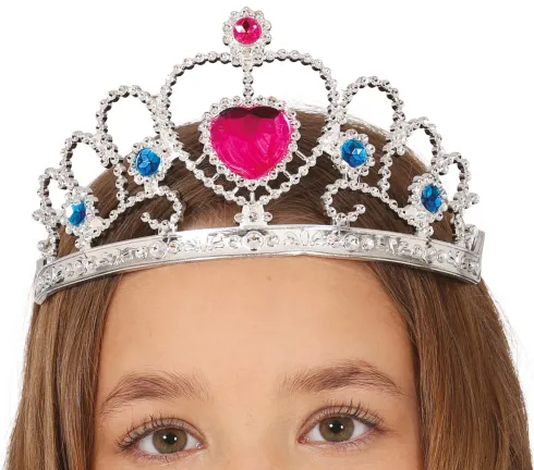 Tiara sølv børn - Pink hjerte