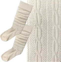 Tyroler strømper i strik - lange lys beige